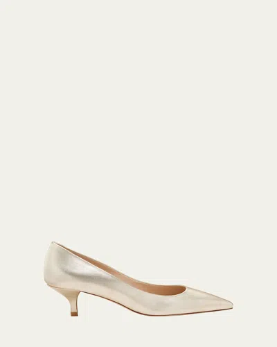 Stuart Weitzman Stuart Metallic Leather Kitten-heel Pumps In Light Gold