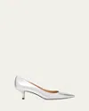 Stuart Weitzman Stuart Metallic Leather Kitten-heel Pumps In Silver