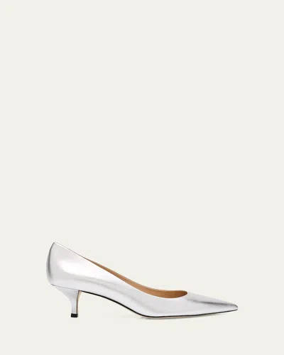 STUART WEITZMAN STUART METALLIC LEATHER KITTEN-HEEL PUMPS