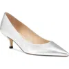 Stuart Weitzman Stuart Metallic Leather Kitten-heel Pumps In Silver