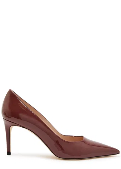 Stuart Weitzman Stuart Power 75 Patent Leather Pumps In Brown