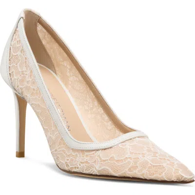Stuart Weitzman Stuart Power 85 Lace Pointed Toe Pump In Neutral