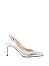 Stuart Weitzman 75mm Stuart Power Metallic Leather Slingback Pumps In Silver