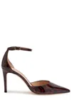 Stuart Weitzman Stuart Power Strap 85 Leopard-print Patent Leather Pumps In Black