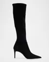 Stuart Weitzman Stuart Power Suede Stiletto Knee Boots In Black