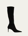 Stuart Weitzman Stuart Power Suede Stiletto Knee Boots In Black