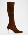 Stuart Weitzman Stuart Power Suede Stiletto Knee Boots In Brown