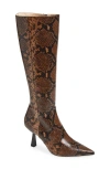 Stuart Weitzman Vinnie Snake-embossed Leather Knee-high Boots In Brown