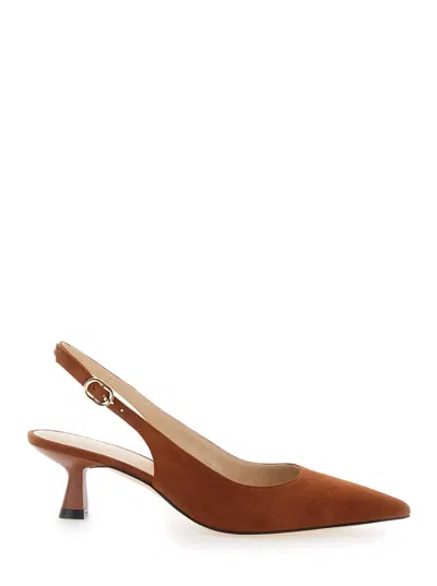 STUART WEITZMAN BROWN SLINGBACK PUMPS WITH MEDIUM SCULPTED HEEL IN SUEDE WOMAN