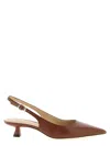 Stuart Weitzman Sculpted Buckle Kitten Heel Slingback Pumps In Brown