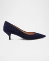 Stuart Weitzman Power Pointed Toe Kitten Heel Pump In Nice Blue