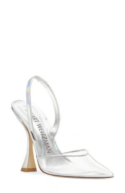 Stuart Weitzman Stuart Xcurve Pointed Toe Slingback Pump In Silver/clr