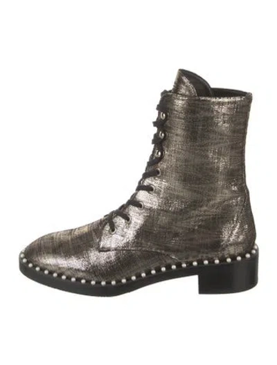Pre-owned Stuart Weitzman Studded Accents Combat Boots In Silver
