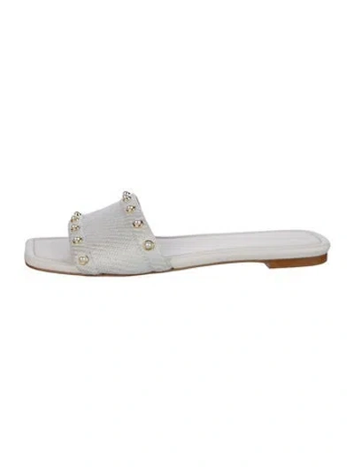 Pre-owned Stuart Weitzman Studded Accents Slides In White