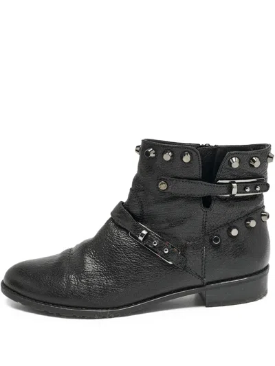 Pre-owned Stuart Weitzman Studded Buckle Boots In Black