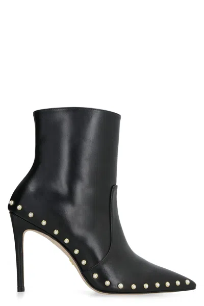 Stuart Weitzman Studded Leather Pointy-toe Heel Boot In Black