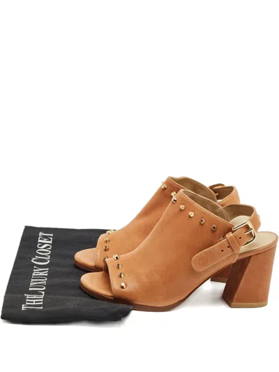 Pre-owned Stuart Weitzman Studded Leather Sandals In Brown