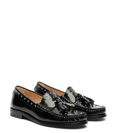 Stuart Weitzman Studded Patent Leather Loafer In Black