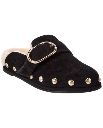Stuart Weitzman Studded Faux Shearling Lined Mule In Black