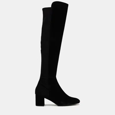 Pre-owned Stuart Weitzman Suede And Knit Fabric Over The Knee Boots Size 36 In Black