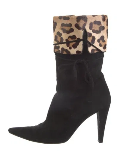 Pre-owned Stuart Weitzman Suede Animal Print Boots In Black
