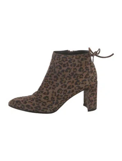 Pre-owned Stuart Weitzman Suede Animal Print Boots In Brown