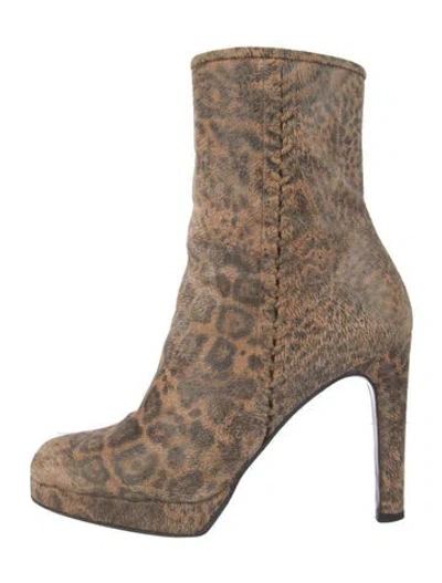 Pre-owned Stuart Weitzman Suede Animal Print Boots In Brown