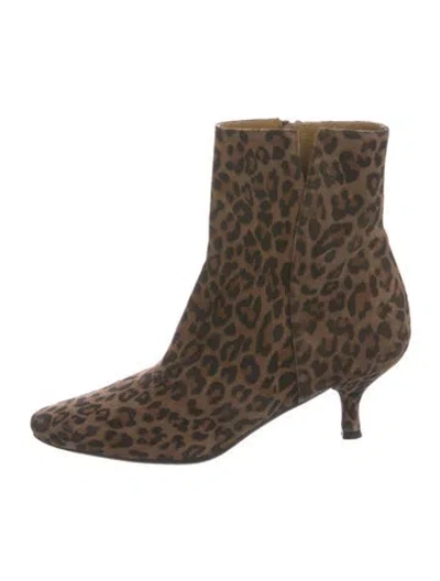 Pre-owned Stuart Weitzman Suede Animal Print Boots In Brown
