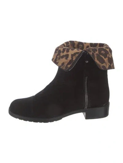 Pre-owned Stuart Weitzman Suede Animal Print Boots In Brown