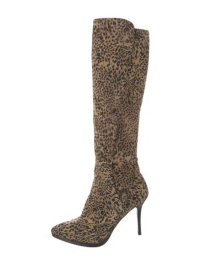 Pre-owned Stuart Weitzman Suede Animal Print Boots In Neutral