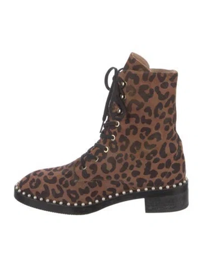 Pre-owned Stuart Weitzman Suede Animal Print Combat Boots