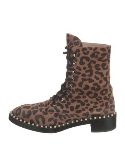 Pre-owned Stuart Weitzman Suede Animal Print Combat Boots In Multi