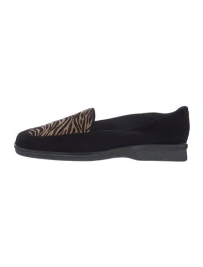 Pre-owned Stuart Weitzman Suede Animal Print Loafers In Black