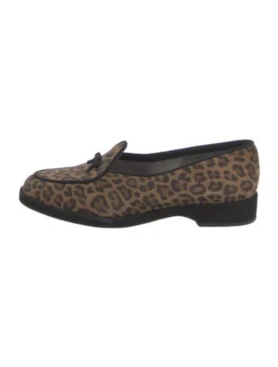 Pre-owned Stuart Weitzman Suede Animal Print Loafers In Brown