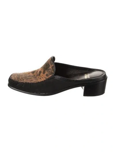 Pre-owned Stuart Weitzman Suede Animal Print Mules In Black