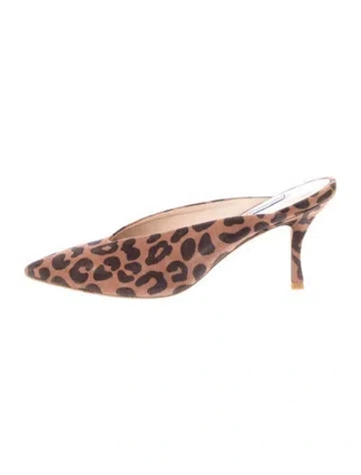 Pre-owned Stuart Weitzman Suede Animal Print Mules In Brown