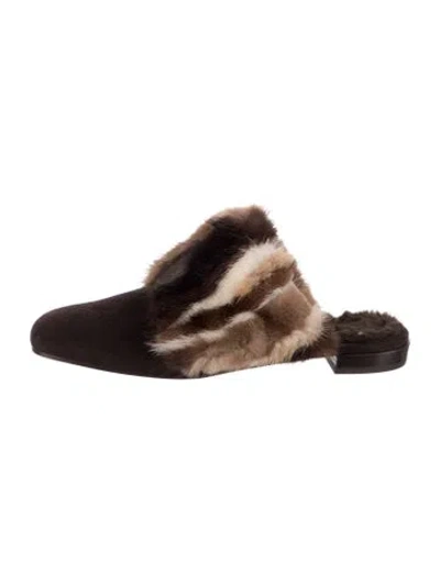 Pre-owned Stuart Weitzman Suede Animal Print Mules In Brown