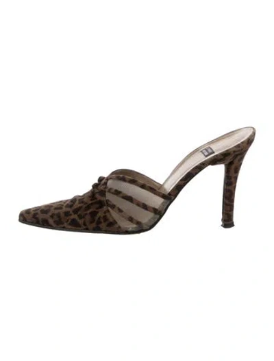 Pre-owned Stuart Weitzman Suede Animal Print Mules In Neutral