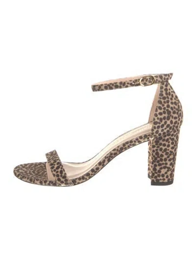 Pre-owned Stuart Weitzman Suede Animal Print Sandals In Brown