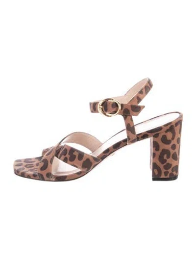 Pre-owned Stuart Weitzman Suede Animal Print Sandals In Brown