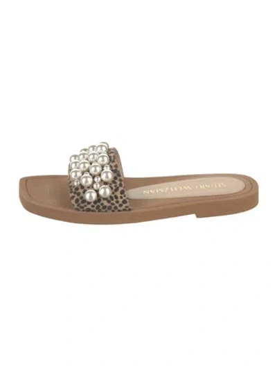 Pre-owned Stuart Weitzman Suede Animal Print Slides In Brown
