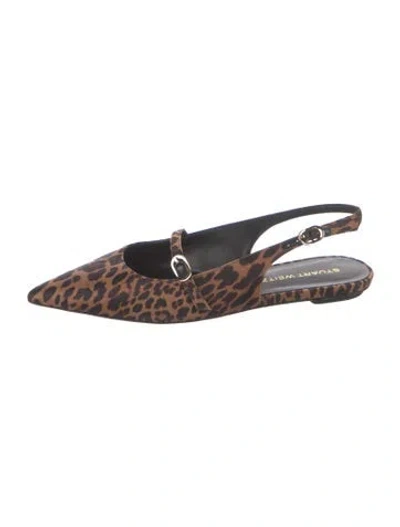 Pre-owned Stuart Weitzman Suede Animal Print Slingback Flats In Brown