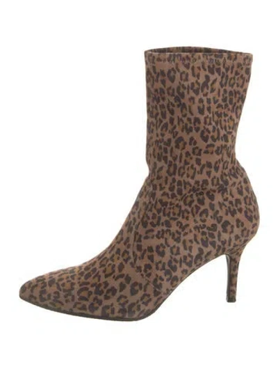 Pre-owned Stuart Weitzman Suede Animal Print Sock Boots In Brown