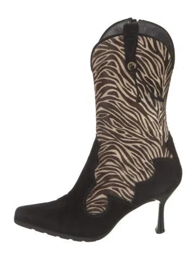 Pre-owned Stuart Weitzman Suede Animal Print Western Boots In Brown