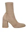 Stuart Weitzman Omens Brown Flareblock Suede Heeled Ankle Boots Eur 39 / 6 Uk In Brown