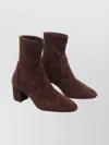 Stuart Weitzman Suede Ankle Length Block Heel Boots In Burgundy