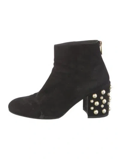 Pre-owned Stuart Weitzman Suede Beaded Accents Boots In Black