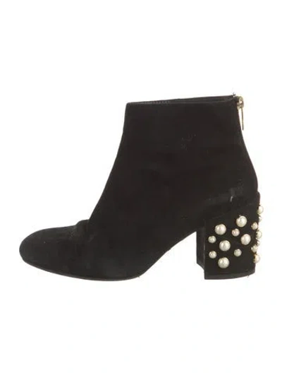 Pre-owned Stuart Weitzman Suede Beaded Accents Boots In Black