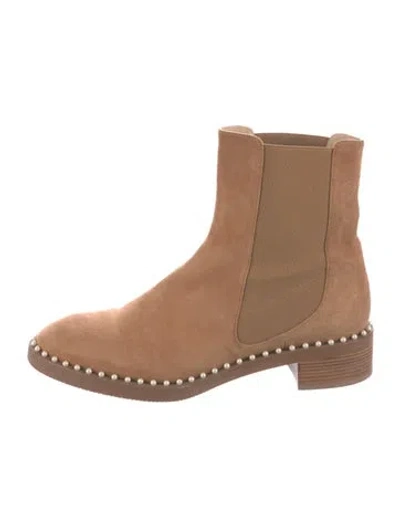 Pre-owned Stuart Weitzman Suede Beaded Accents Chelsea Boots In Neutral
