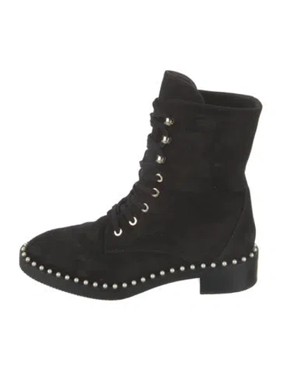 Pre-owned Stuart Weitzman Suede Beaded Accents Combat Boots In Black